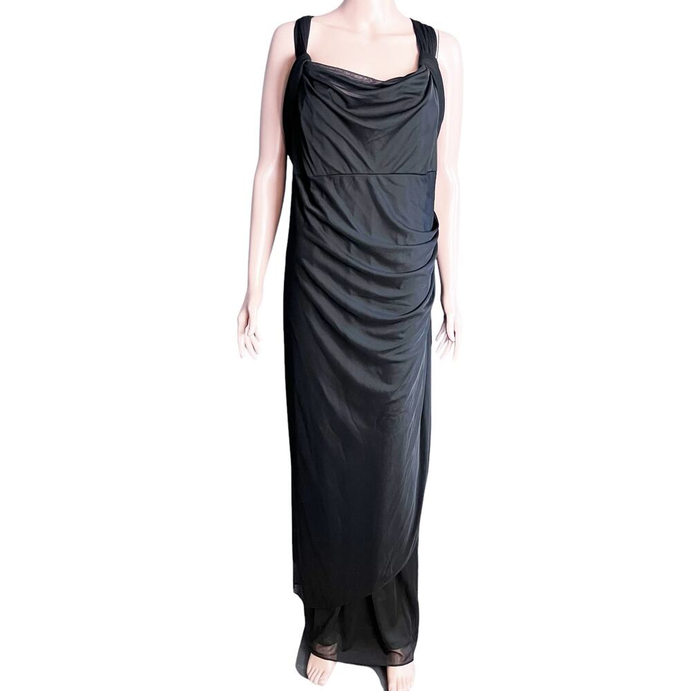 Alex Evenings NWT Black Chiffon Draped Maxi Gown 22W Formal Evening Whimsigoth